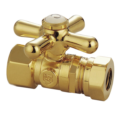 Kingston Brass CC44152X 1/2 O.D. Compression, 1/2 Slip Joint Straight Shut-off Valve, Polished Brass - Polished Brass