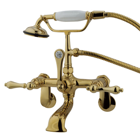 Kingston Brass CC51T2 Vintage Wall Mount Tub Filler with Adjustable Centers with Hand Shower, Polished Brass - Polished Brass