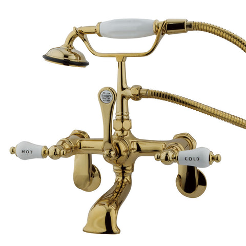 Kingston Brass CC53T2 Vintage Wall Mount Tub Filler with Adjustable Centers with Hand Shower, Polished Brass - Polished Brass