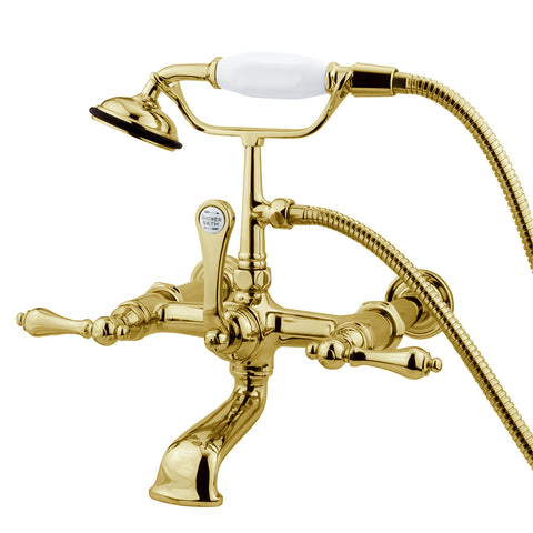 Kingston Brass CC541T2 Vintage 7" Wall Mount Tub Filler with Hand Shower, Polished Brass - Polished Brass