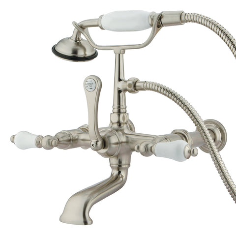 Kingston Brass CC543T8 Vintage 7" Wall Mount Tub Filler with Hand Shower, Satin Nickel - Satin Nickel