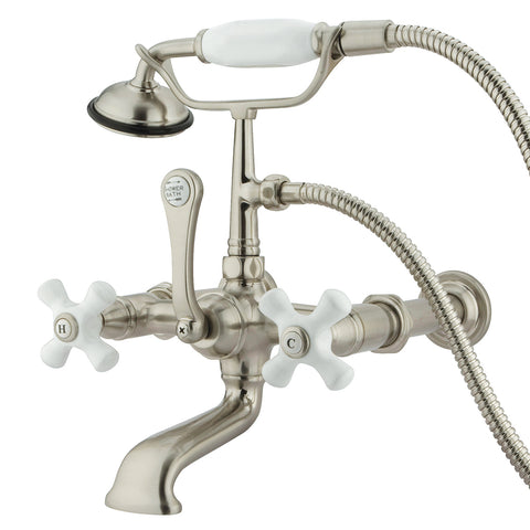 Kingston Brass CC549T8 Vintage 7" Wall Mount Tub Filler with Hand Shower, Satin Nickel - Satin Nickel