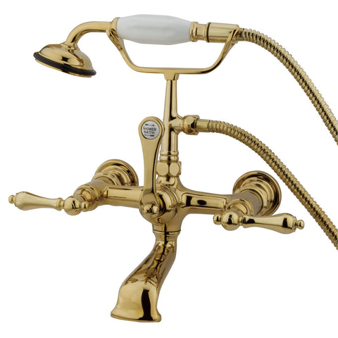 Kingston Brass CC551T2 Vintage 7" Wall Mount Tub Filler with Hand Shower, Polished Brass - Polished Brass