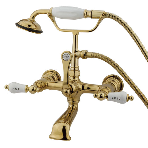 Kingston Brass CC555T2 Vintage 7" Wall Mount Tub Filler with Hand Shower, Polished Brass - Polished Brass