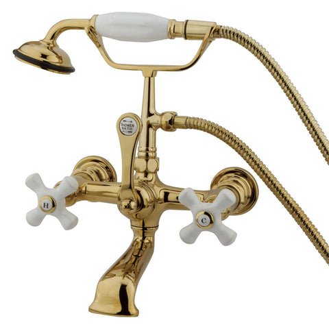 Kingston Brass CC559T2 Vintage 7" Wall Mount Tub Filler with Hand Shower, Polished Brass - Polished Brass