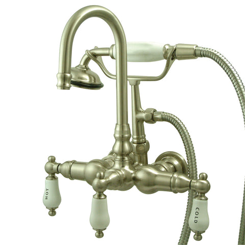 Kingston Brass CC9T8 Vintage 3-3/8" Wall Tub Filler with Hand shower, Satin Nickel - Satin Nickel