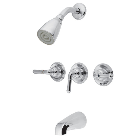 Kingston Brass KB231 Magellan Tub and Shower Faucet with 3 Handles, Polished Chrome - Polished Chrome