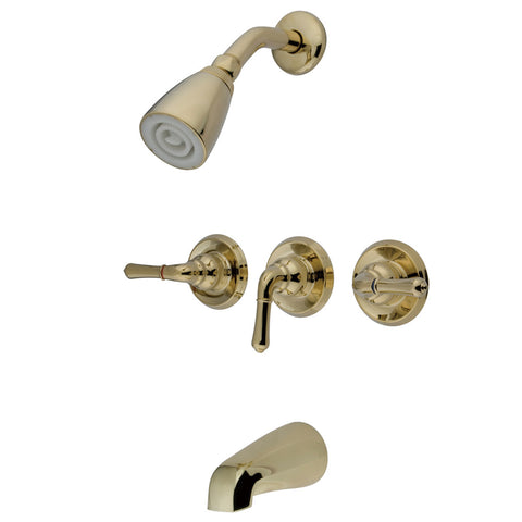 Kingston Brass KB232 Magellan Tub and Shower Faucet with 3 Handles, Polished Brass - Polished Brass