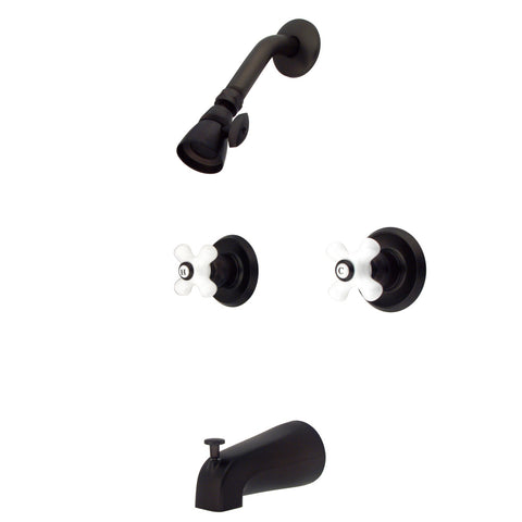 Kingston Brass KB245PX Magellan Tub & Shower Faucet with Porcelain Handles - Oil Rubbed Bronze
