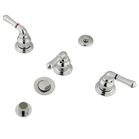 Kingston Brass  KB321 Magellan Bidet Faucet with Lever Handles & Brass Pop-Up - Polished Chrome