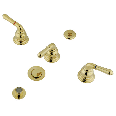 Kingston Brass KB322 Magellan Bidet Faucet With Three Lever Handle And Pop-Up, Polished Brass - Polished Brass
