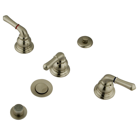 Kingston Brass  KB328 Magellan Bidet Faucet with Lever Handles & Brass Pop-Up - Satin Nickel