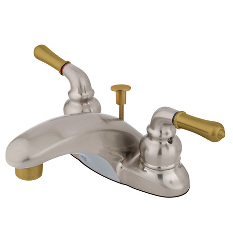 Kingston Brass KB629 4-Inch Centerset Lavatory Faucet, Satin Nickel/Polished Brass - Satin Nickel/Polished Brass