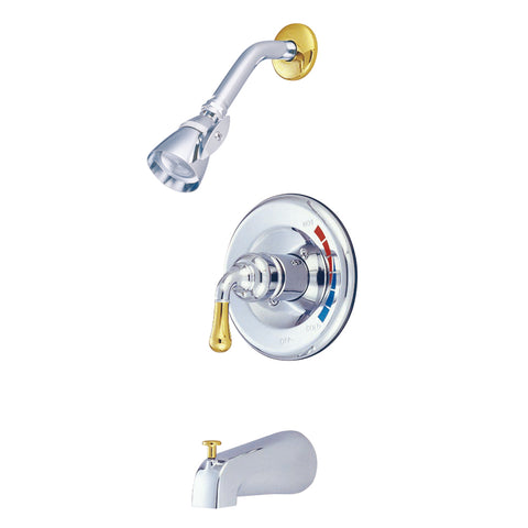 Kingston Brass KB634 Magellan Tub and Shower Faucet with Single-Handle, Polished Chrome/Polished Brass - Polished Chrome/Polished Brass