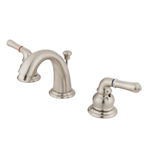 Kingston Brass  KB918 Magellan Mini Widespread Lavatory Faucet with Twin Lever Handles, ABS/Brass Pop-Up - Satin Nickel