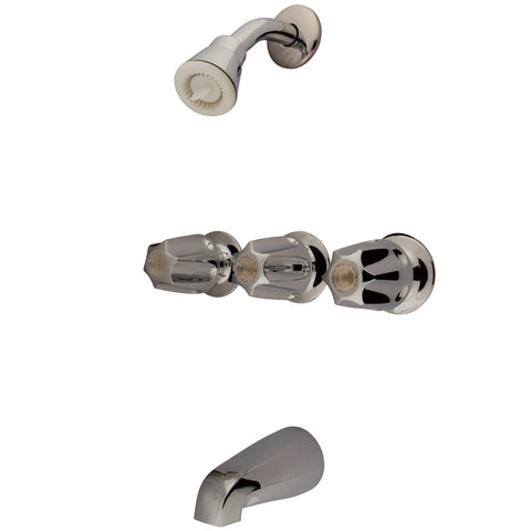 Kingston Brass KF110 Generic Three Handle 8" Center Tub & Shower Valve, Polished Chrome - Polished Chrome