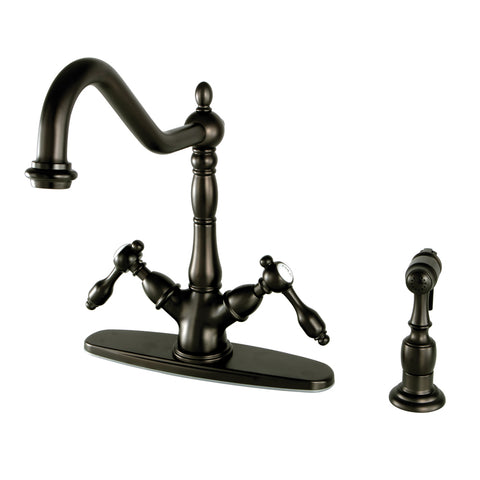 Kingston Brass KS1235TALBS Mono Deck Mount Kitchen Faucet with Brass Sprayer, Oil Rubbed Bronze - Oil Rubbed Bronze