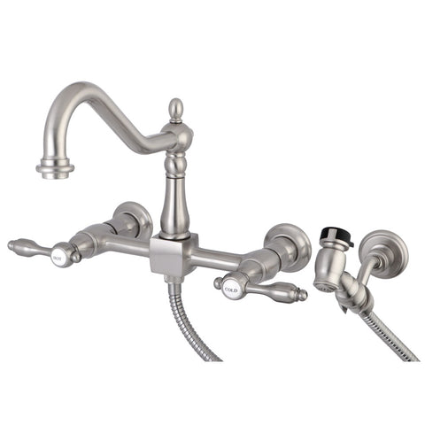 Kingston Brass KS1248TALBS 8-Inch Centerset Wall Mount Kitchen Faucet, Satin Nickel - Satin Nickel