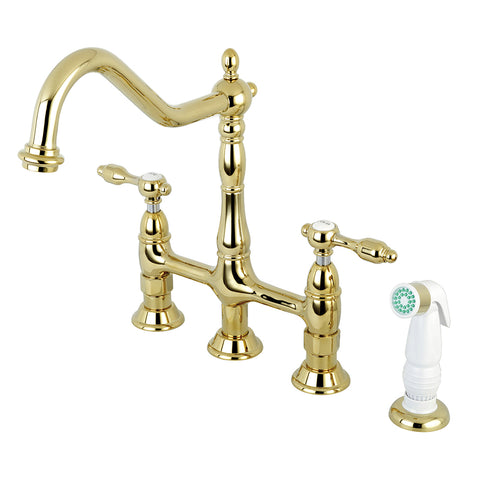 Kingston Brass KS1272TAL 8" Centerset Kitchen Faucet with Plastic Sprayer, Polished Brass - Polished Brass