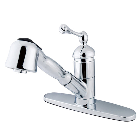 Kingston Brass KS3891BL English Vintage 8" Single Handle Pull Out Kitchen Faucet Ceramic Cartridge, Polished Chrome - Polished Chrome