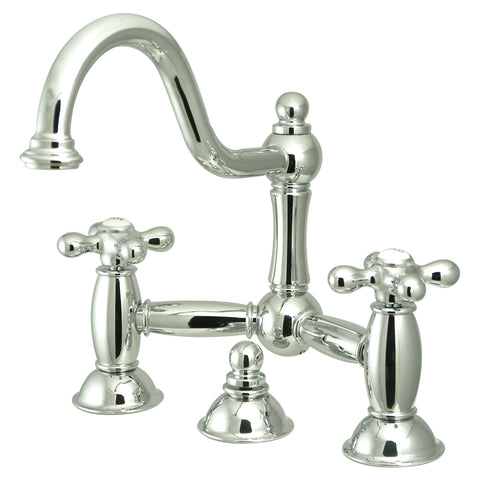 Kingston Brass KS3911AX Restoration Lavatory Bridge Faucet with Brass Pop-Up, Chrome - Polished Chrome