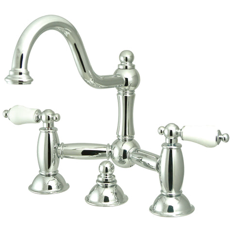Kingston Brass KS3911PL Restoration Lavatory Bridge Faucet with Brass Pop-Up, Chrome - Polished Chrome