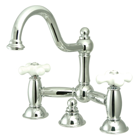 Kingston Brass KS3911PX Restoration Lavatory Bridge Faucet with Brass Pop-Up, Chrome - Polished Chrome