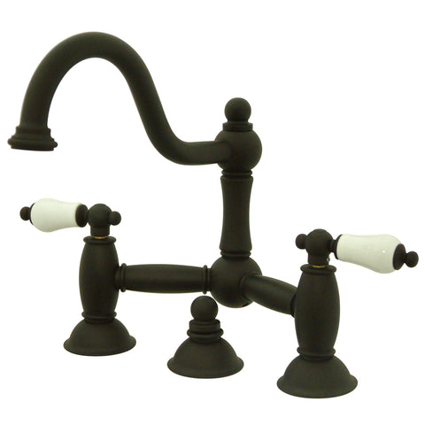 Kingston Brass KS3915PL Restoration Lavatory Bridge Faucet with Brass Pop-Up, Oil Rubbed Bronze - Oil Rubbed Bronze