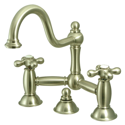 Kingston Brass KS3918AX Restoration Lavatory Bridge Faucet with Brass Pop-Up, Satin Nickel - Satin Nickel