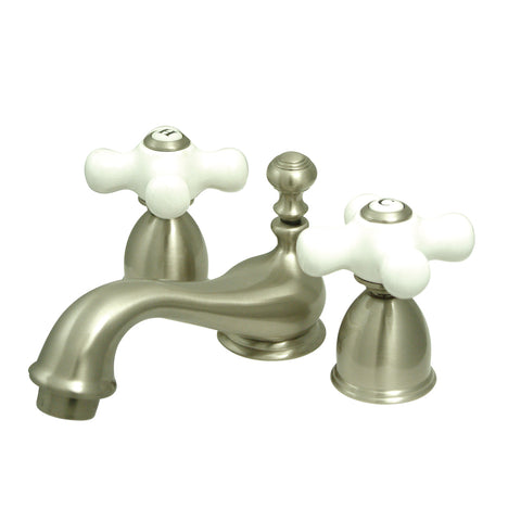 Kingston Brass KS3958PX Restoration Mini Widespread Lavatory Faucet with Brass Pop-Up, Satin Nickel - Satin Nickel