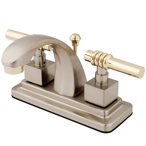 Kingston Brass KS4649QL 4-Inch Centerset Lavatory Faucet, Satin Nickel - Satin Nickel/Polished Brass