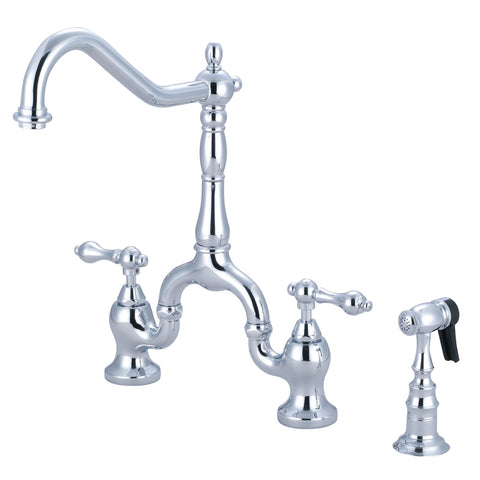 Kingston Brass KS7751ALBS English Country Kitchen Bridge Faucet with Brass Sprayer, Chrome - Polished Chrome