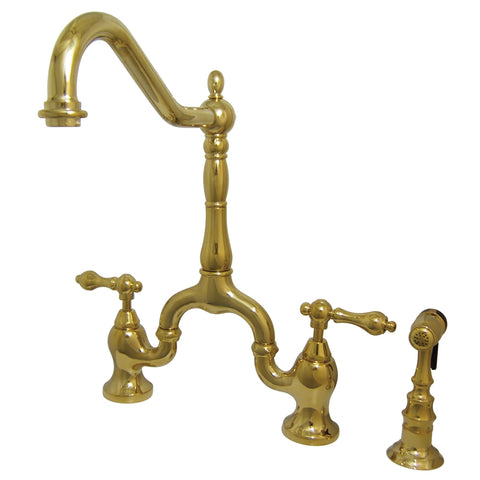 Kingston Brass KS7752ALBS English Country Kitchen Bridge Faucet with Brass Sprayer, Polished Brass - Polished Brass