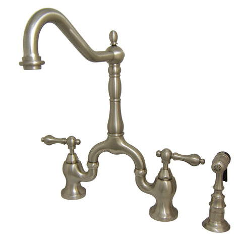 Kingston Brass KS7758ALBS English Country Kitchen Bridge Faucet with Brass Sprayer, Satin Nickel - Satin Nickel