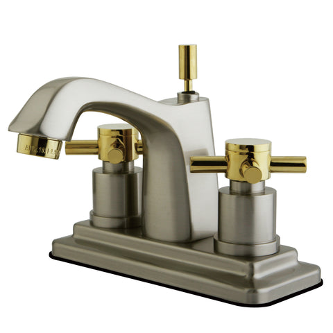 Kingston Brass KS8649DX 4-Inch Centerset Lavatory Faucet, Satin Nickel/Polished Brass - Satin Nickel/Polished Brass