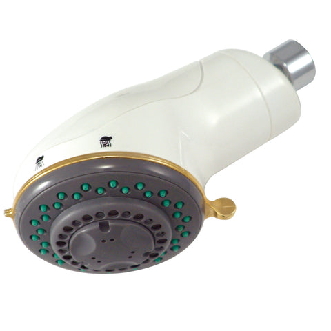 Kingston Brass KX1525 5 Setting Adjustable Shower Head, White with Polished Brass Trim - White/Polished Brass