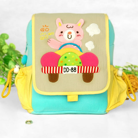 [Cute Bear] Embroidered Applique Kids Fabric Art School Backpack / Outdoor Backpack (7.1*8.7*2.6)