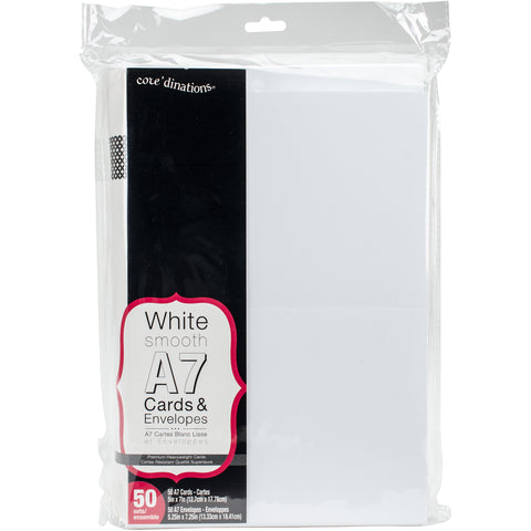 Heavyweight A7 Cards W/Envelopes (5.25"X7.25") 50/Pkg-White