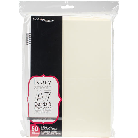 Heavyweight A7 Cards W/Envelopes (5.25"X7.25") 50/Pkg-Ivory