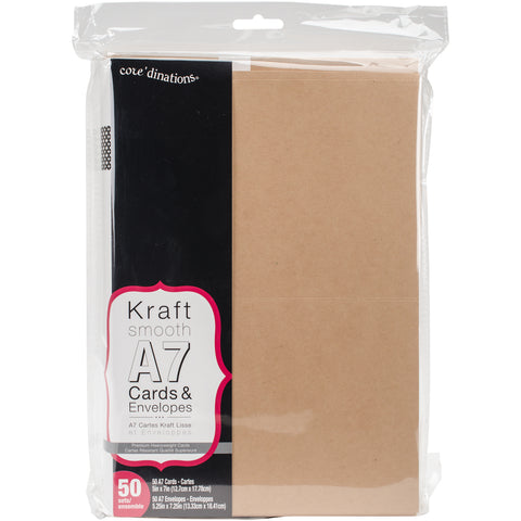 Heavyweight A7 Cards W/Envelopes (5.25"X7.25") 50/Pkg-Kraft