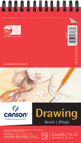 Canson Foundation Series Spiral Drawing Paper Pad 5.5"X8.5"-30 Sheets