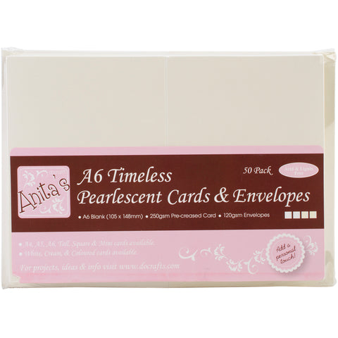 Anita's Pearlescent Cards W/Envelopes A6 50/Pkg-Timeless Ivory & Ecru