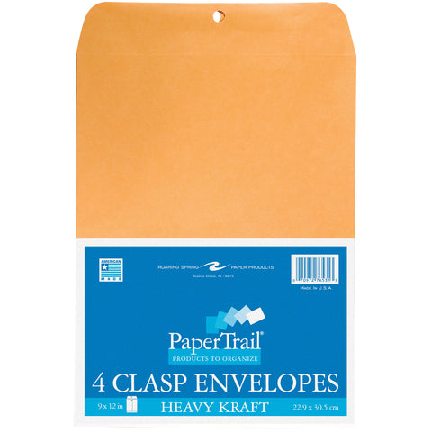 Heavy Clasp Envelopes 9"X12" 4/Pkg-Kraft