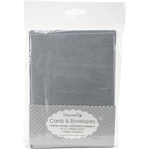 Dovecraft Cards W/Envelopes 5"X7" 8/Pkg-Metallic Silver