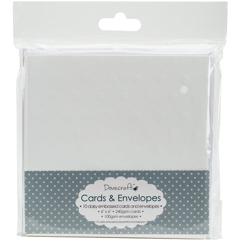 Dovecraft Cards W/Envelopes 6"X6" 10/Pkg-Embossed Daisy Flower