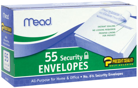 Mead Boxed Peel & Stick Envelopes 3.625"X6.5" 55/Pkg-Security #6
