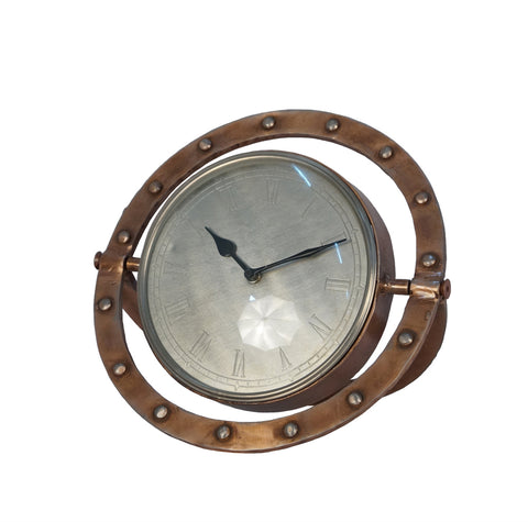 Metal Table Clock With Rivet Ring Design, Copper