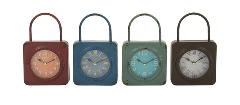 Uniquely designed metal table clock 4 assorted