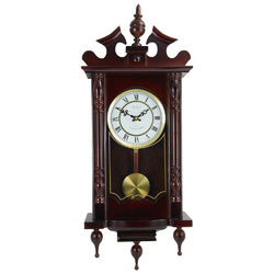 Bedford Clock Collection Classic 31 Chiming Wall Clock With Roman Numerals And A Swinging Pendulum in a Cherry Oak Finish