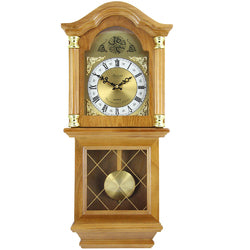 Bedford Clock Collection Classic 26 Golden Oak Chiming Wall Clock With Swinging Pendulum
